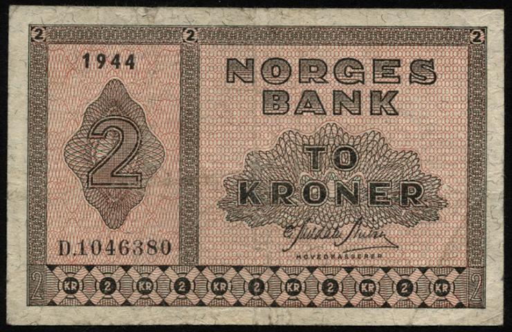 Norwegen / Norway P.16a 2 Kronen 1944 (3) 
