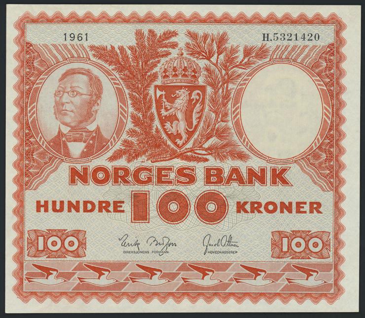 Norwegen / Norway P.33c 100 Kronen 1961 (1-) 