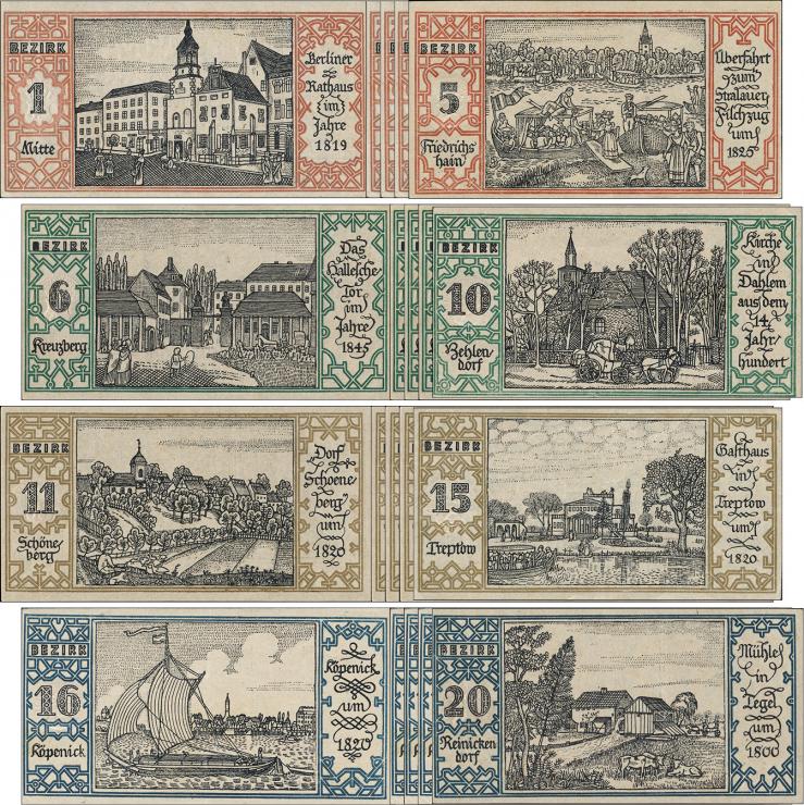 Notgeld Berliner Stadtbezirke 20 x 50 Pf. 1921 