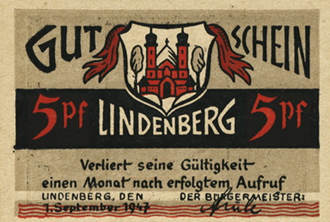 Notgeld Stadt Lindenberg im Allgäu 5-10-50 Pf. 1.9.1947 (1) 