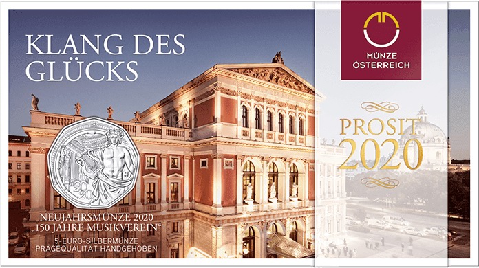 Österreich 5 Euro 2020 150 Jahre Musikverein (Neujahrsmünze) im Folder 