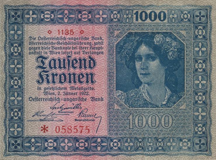 Österreich / Austria P.078a 1000 Kronen 1922 (3) 