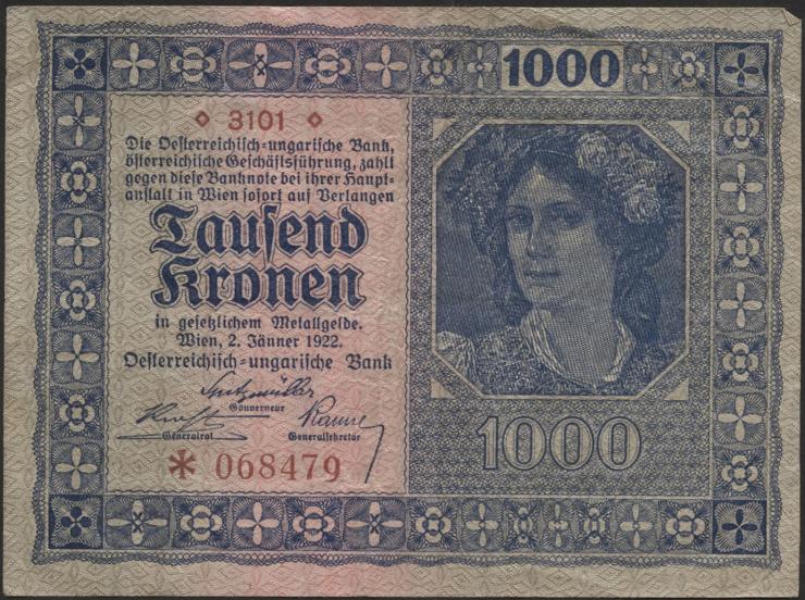 Österreich / Austria P.078b 1000 Kronen 1922 mit Wzz. (3) 