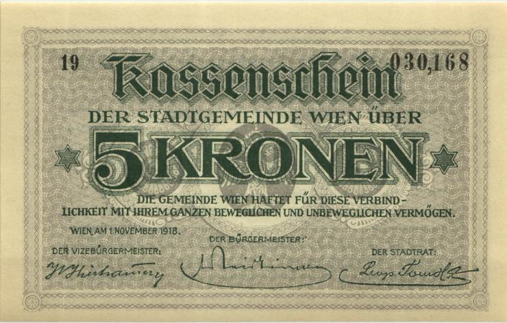 Österreich / Austria 5 Kronen Kassenschein 1918 (1) 
