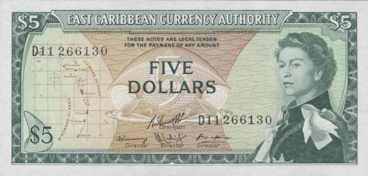 Ost Karibik / East Caribbean P.14h 5 Dollars (1965) sign. 10 (1) 