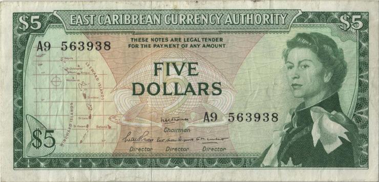 Ost Karibik / East Caribbean P.14b 5 Dollars (1965) (3) 