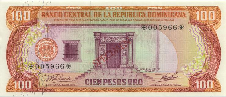 Dom. Republik/Dominican Republic P.122as 100 Pesos Oro 1977 Specimen (1) 