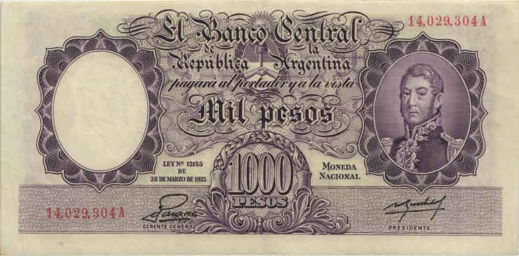 Argentinien / Argentina P.269b 1.000 Pesos 1935 (3) 