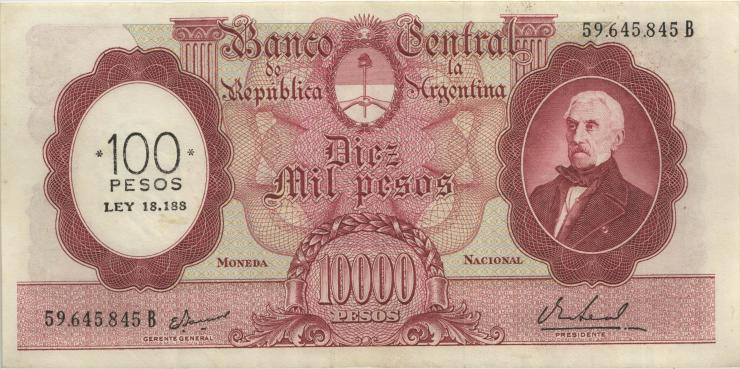 Argentinien / Argentina P.286 100 Pesos auf 10.000 Pesos (1969-71) (2) 