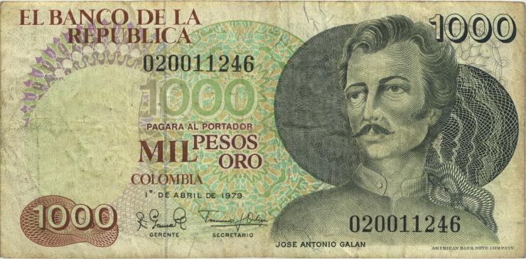 Kolumbien / Colombia P.421a 1.000 Pesos Oro 1979 (3) 