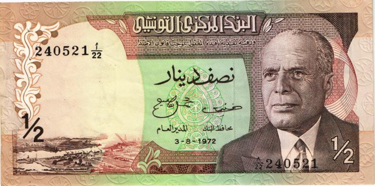 Tunesien / Tunisia P.066 1/2 Dinar 1972 (3+) 