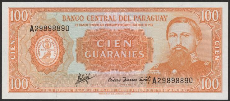 Paraguay P.199b 100 Guaranies L.1952 (1) 