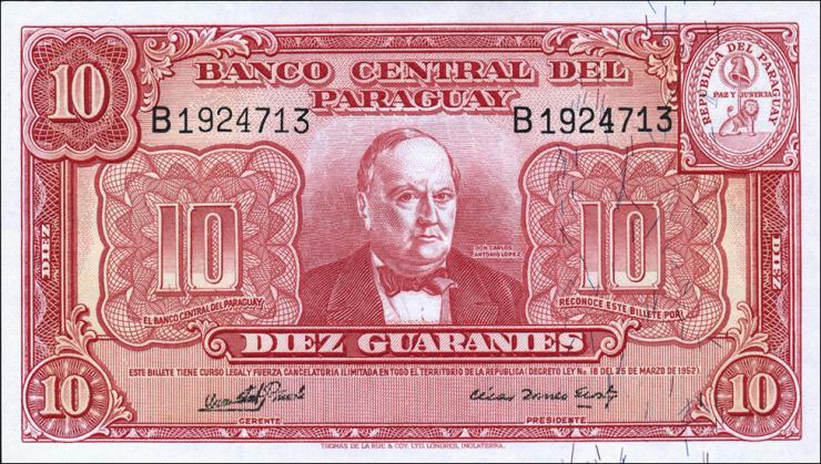 Paraguay P.187c 10 Guaranies 1952 (1) 
