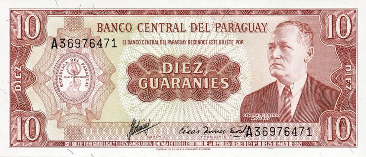 Paraguay P.196b 10 Guaranies L. 1952 (1) 