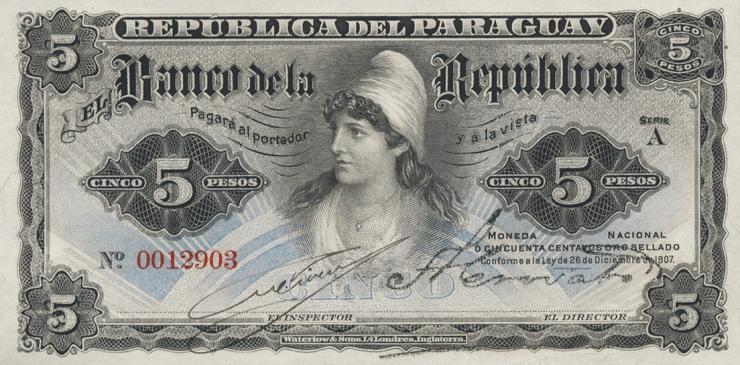 Paraguay P.156 5 Pesos L. 1907 (1) 
