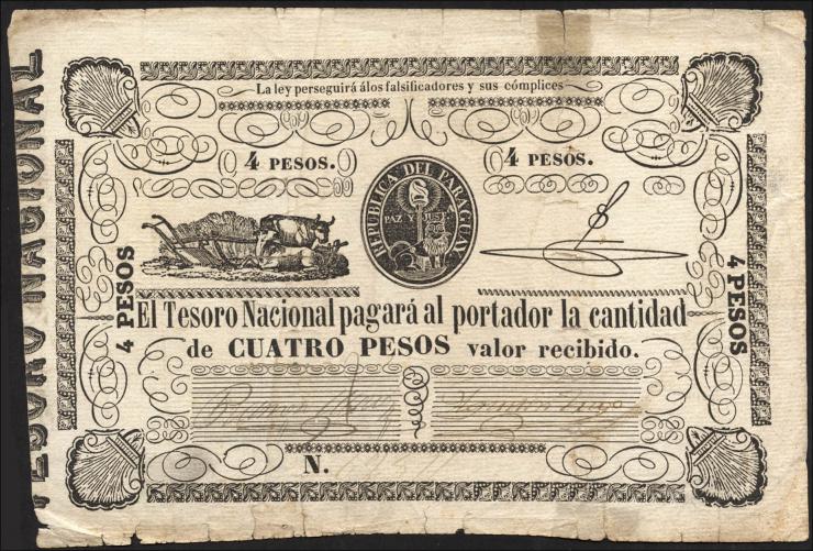 Paraguay P.016 4 Pesos (1862) (4) 