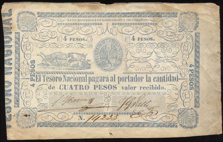 Paraguay P.024 4 Pesos (1865) (3-) 