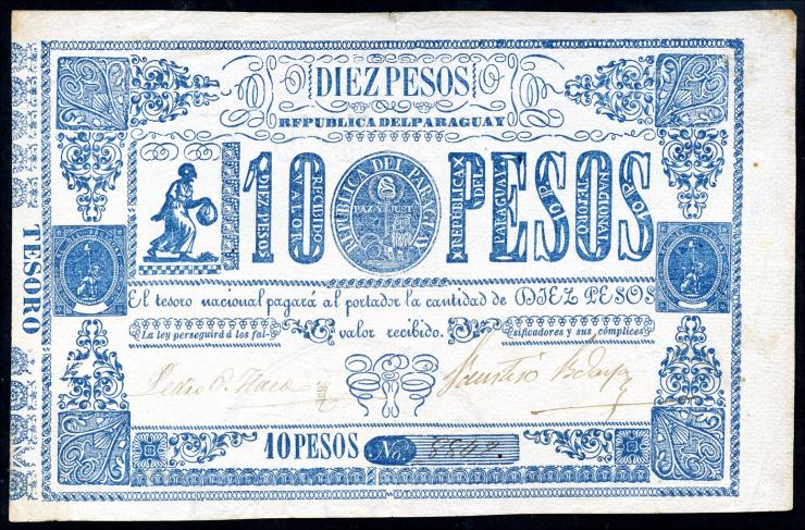 Paraguay P.026 10 Pesos (1865) (2-) 