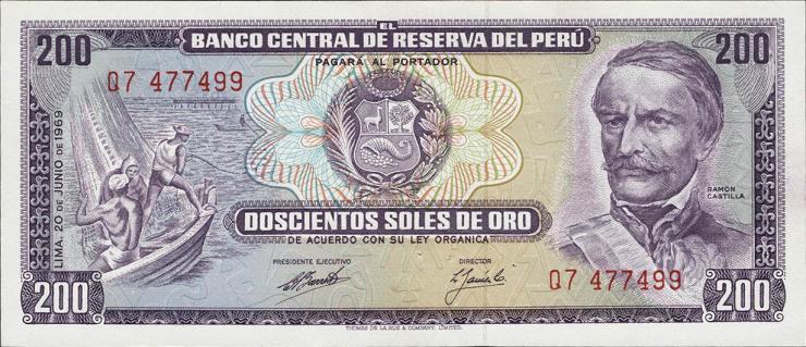 Peru P.103a 200 Soles de Oro 1969 (3+) 