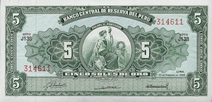 Peru P.083 5 Soles de Oro 1968 (1) 