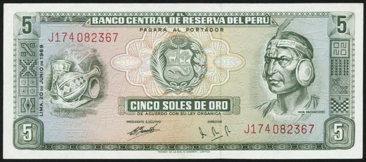 Peru P.099a 5 Soles de Oro 1969 (1) 