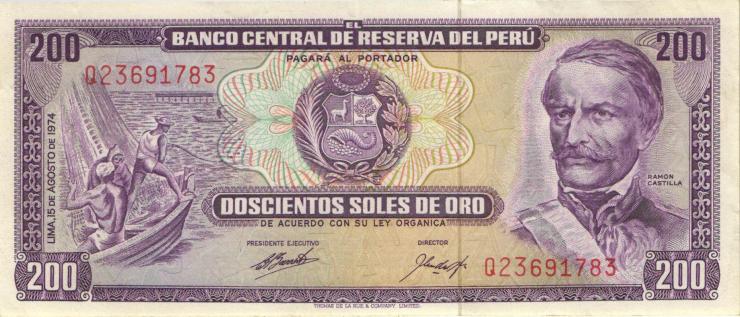 Peru P.103b 200 Soles de Oro 1974 (2) 