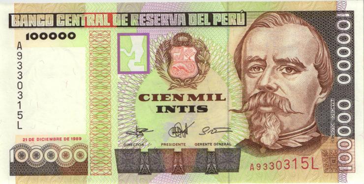Peru P.145 100.000 Intis 1989 (1) 