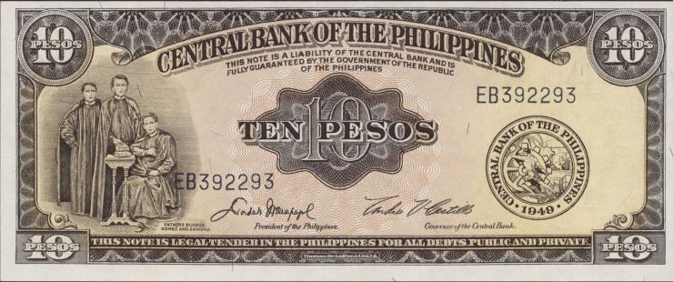 Philippinen / Philippines P.136e  10 Pesos (1949-69) (1) 