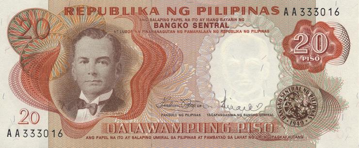 Philippinen / Philippines P.145b 20 Piso (1969) (1) 