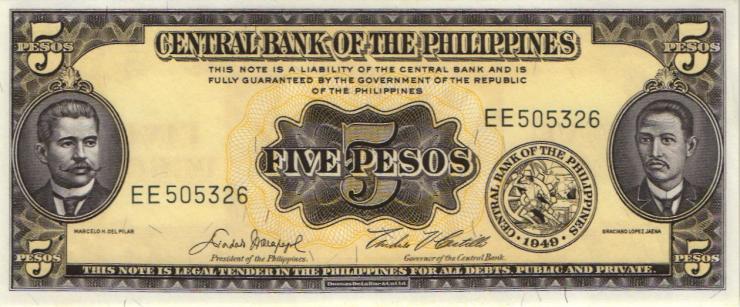 Philippinen / Philippines P.135e 5 Pesos 1949  (1) 