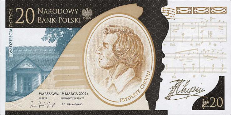 Polen / Poland P.181 20 Zlotych 2009 (2010) Chopin (1) 