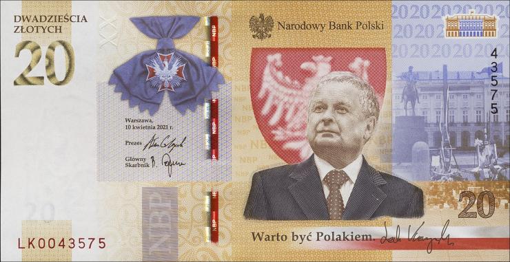 Polen / Poland P.195 20 Zlotych 2021 Lech Kaczynski (1) 