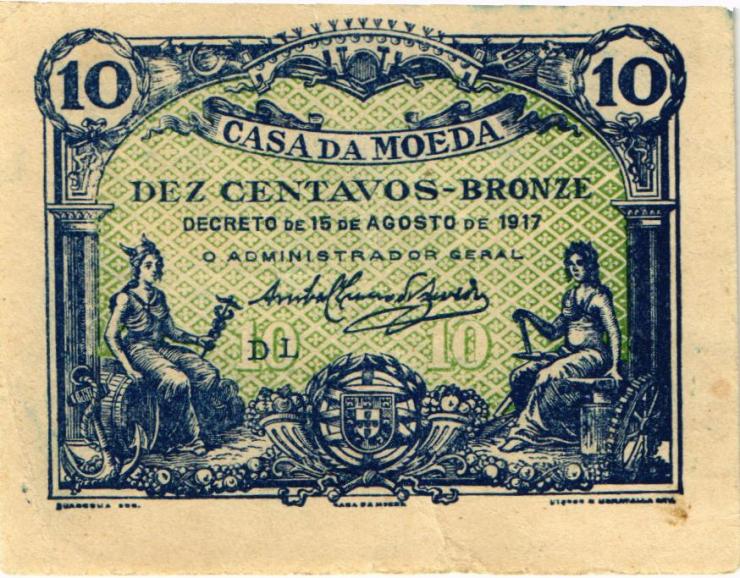 Portugal P.095c 10 Centavos 1917 (2) 