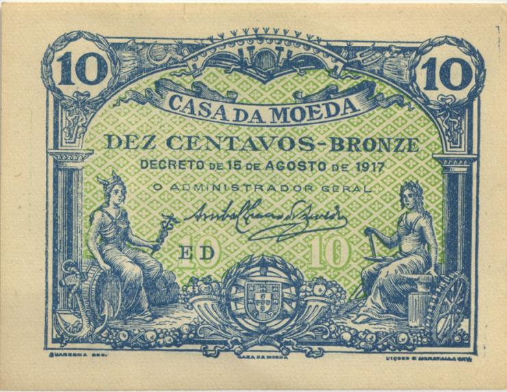 Portugal P.095c 10 Centavos 1917 (1) 