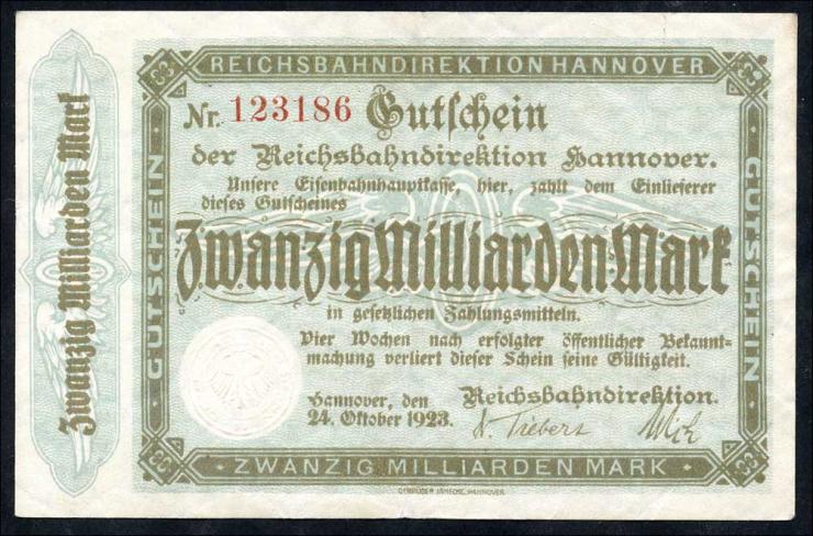 PS1256b Reichsbahn Hannover 20 Milliarden Mark 1923 (2) 