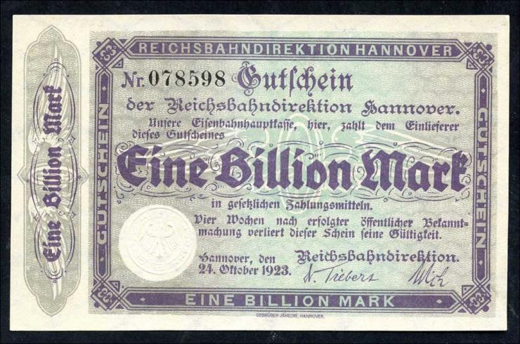 PS1260b Reichsbahn Hannover 1 Billion Mark 1923 (1) 