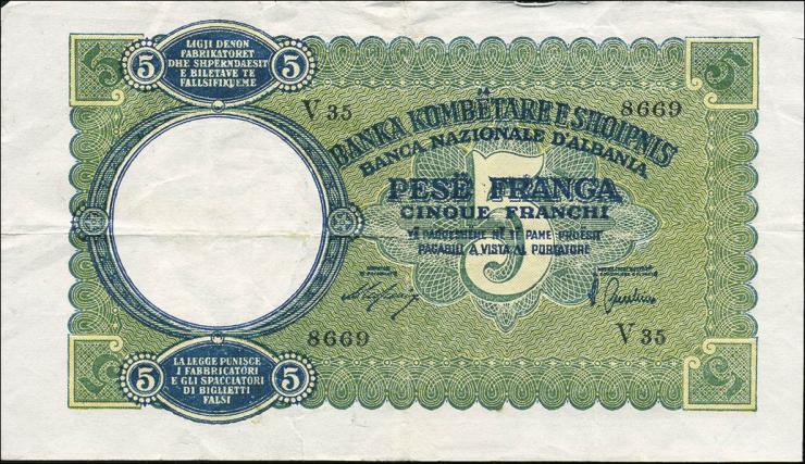 Albanien / Albania P.06 5 Franga 1939 (3) 