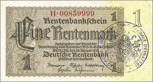 R.166d: 1 Rentenmark 1937 mit belgischem Gemeindestempel (3) 