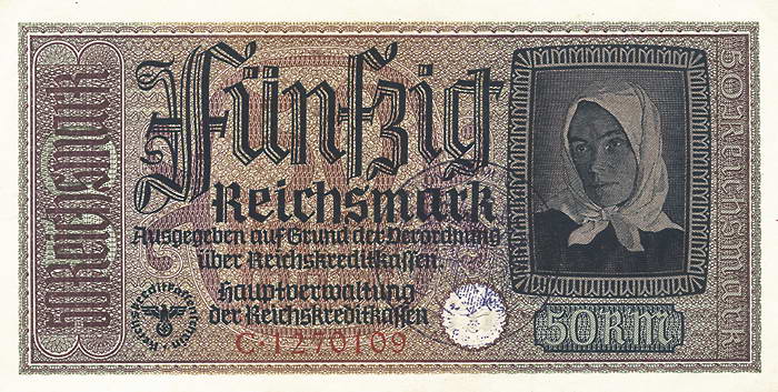 R.555c: 50 Reichsmark (1939) Bel. Gemeindestempel (2) 