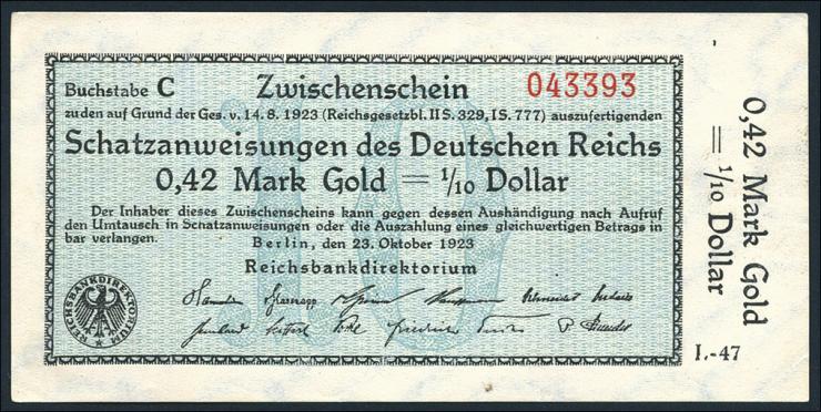R.139a: 0,42 Mark Gold = 1/10 Dollar 1923 (1/1-) 