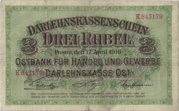 R.460b: Besetzung Russland 3 Rubel 1916 K (4) 