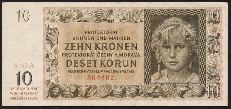 R.562a: Böhmen & Mähren 10 Kronen 1942 Serie A (2) 