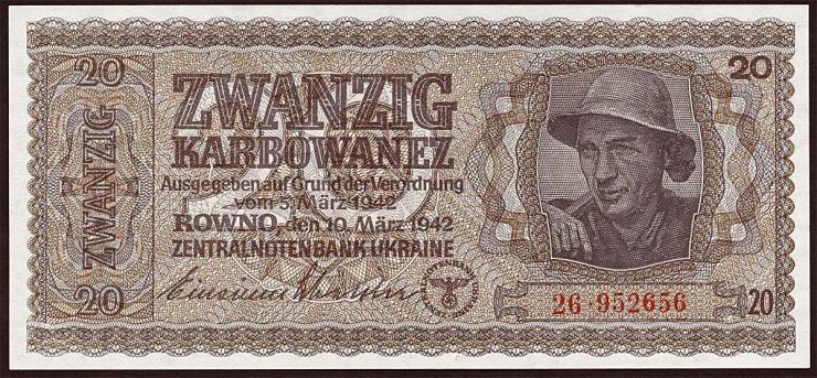 R.595a2: Besetzung Ukraine 20 Karbowanez 1942 (1) 