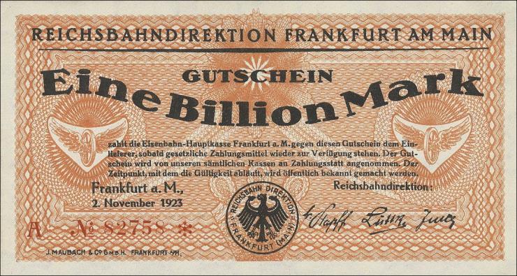 PS1226 Reichsbahn Frankfurt 1 Billion Mark 1923 Serie A (1) 
