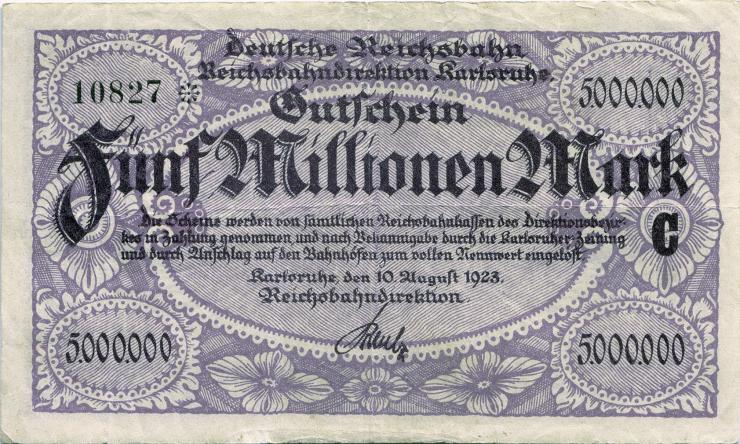 PS1268 Reichsbahn Karlsruhe 5 Millionen Mark 1923 (3) 