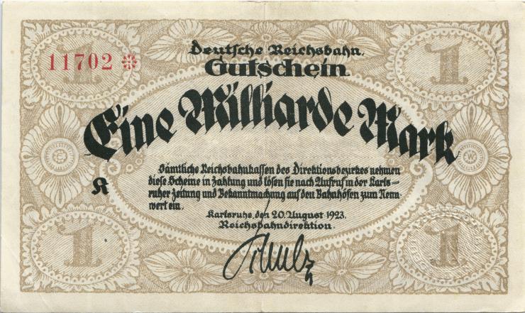 PS1271 Reichsbahn Karlsruhe 1 Milliarde Mark 1923 (3) 