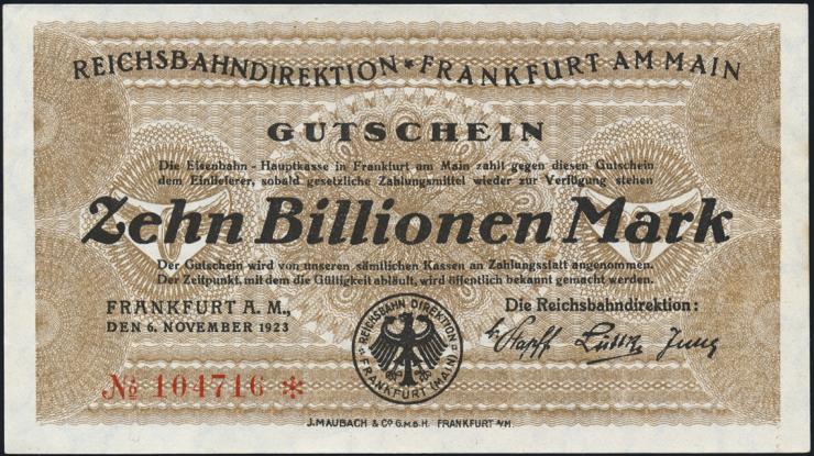 PS1228 Reichsbahn Frankfurt 10 Billionen Mark 1923 (1-) 