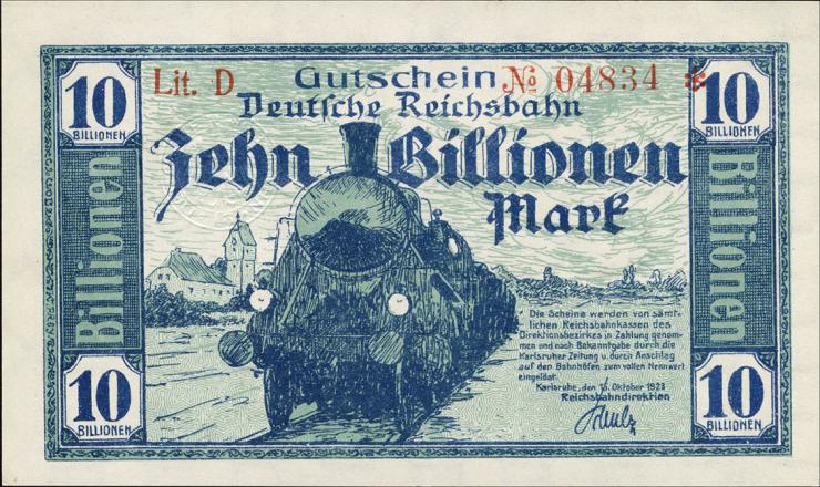 PS1279 Reichsbahn Karlsruhe 10 Billionen Mark 1923 (1) 