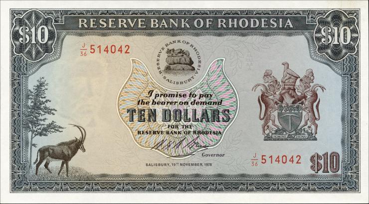 Rhodesien / Rhodesia P.33h 10 Dollars 19.11.1975 (1) 