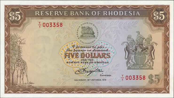 Rhodesien / Rhodesia P.36br 5 Dollars 20.10.1978 Y/1 (1) 